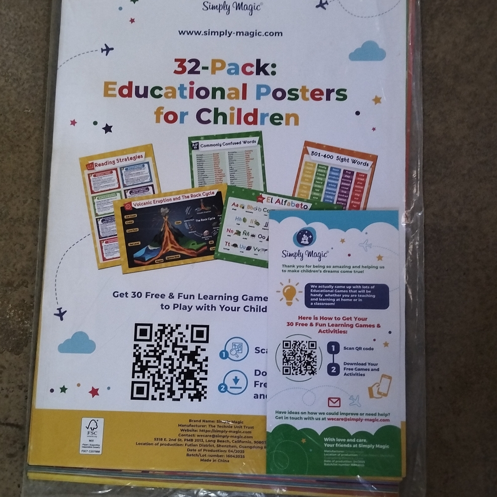 32-Pack Educational Posters for Children - Colorful Learning Set